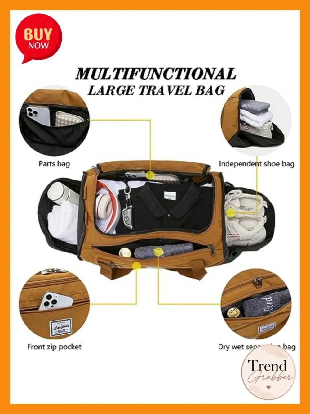 40L Travel Duffel Bag with Shoe Compartment, Waterproof Sports Gym Bag,